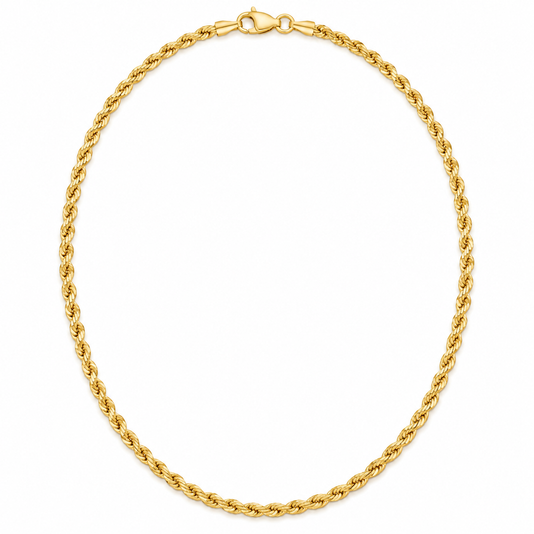 14K Yellow Gold Diamond Cut Rope Chain — 1.9 mm on white background