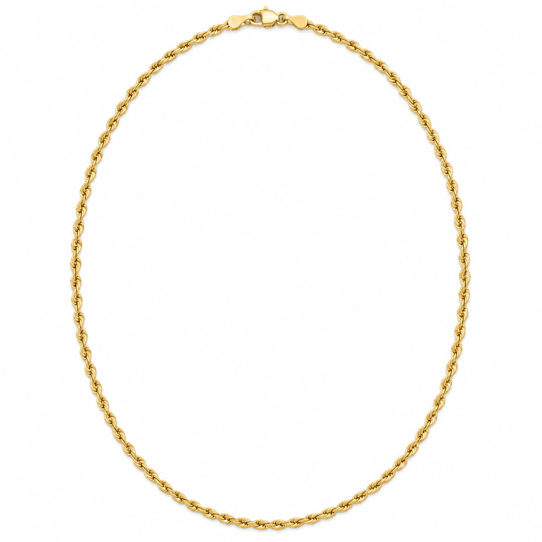 14K Yellow Gold Diamond Cut Rope Chain — 1.5 mm on white background