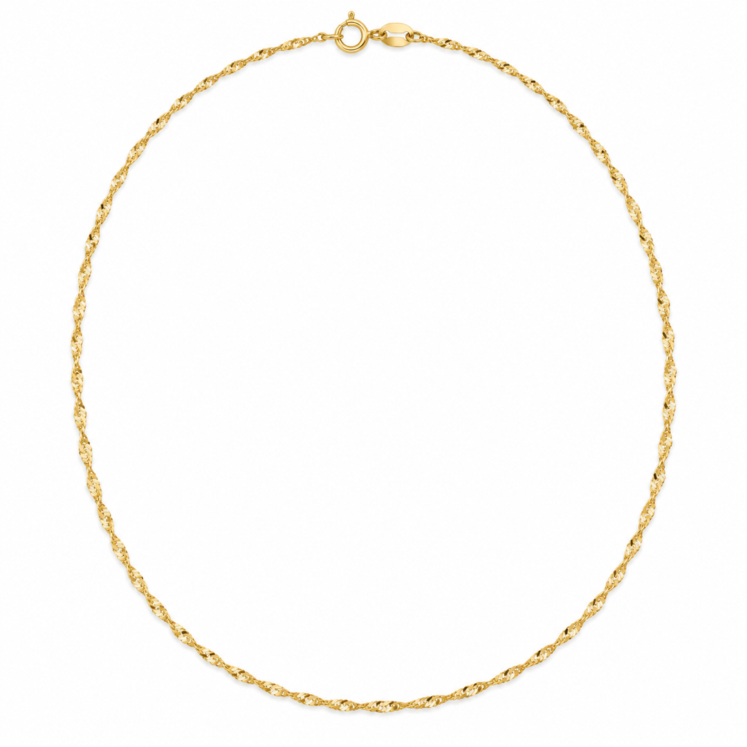 14K Yellow Gold Singapore Chain — 0.9 mm on white background