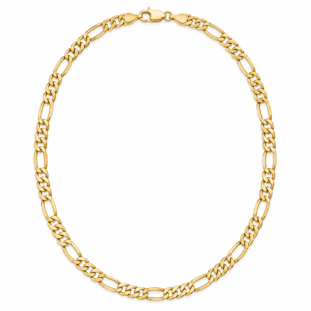 14K Yellow Gold Figaro 3+1 Concave Regular Chain — 4.7 mm on white background
