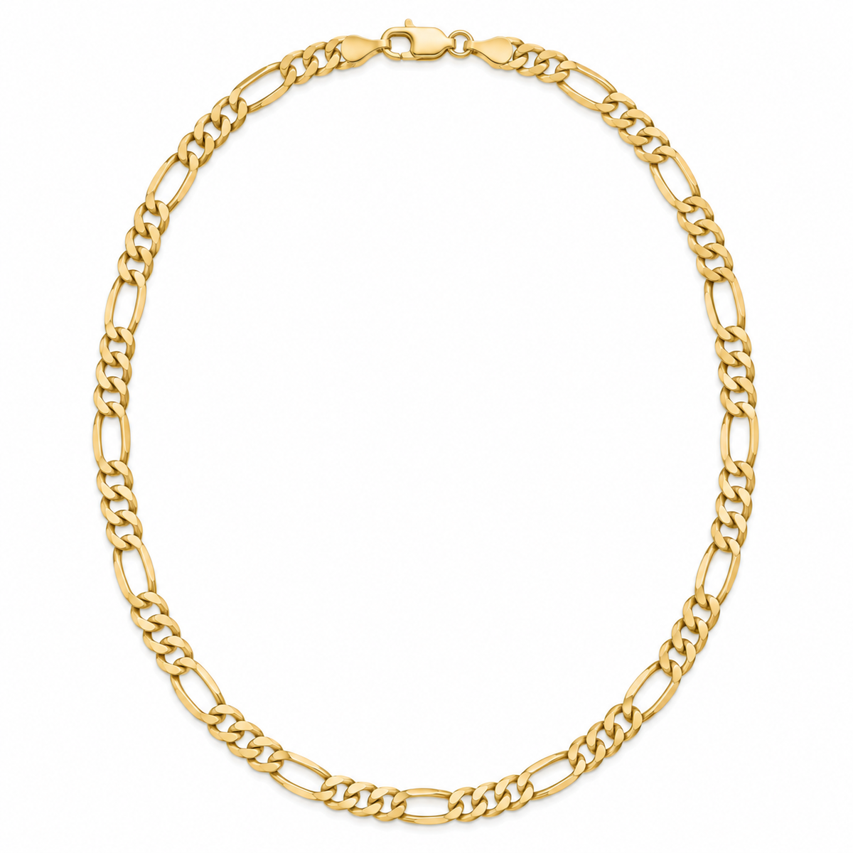 14K Yellow Gold Figaro 3+1 Concave Regular Chain — 4.7 mm on white background
