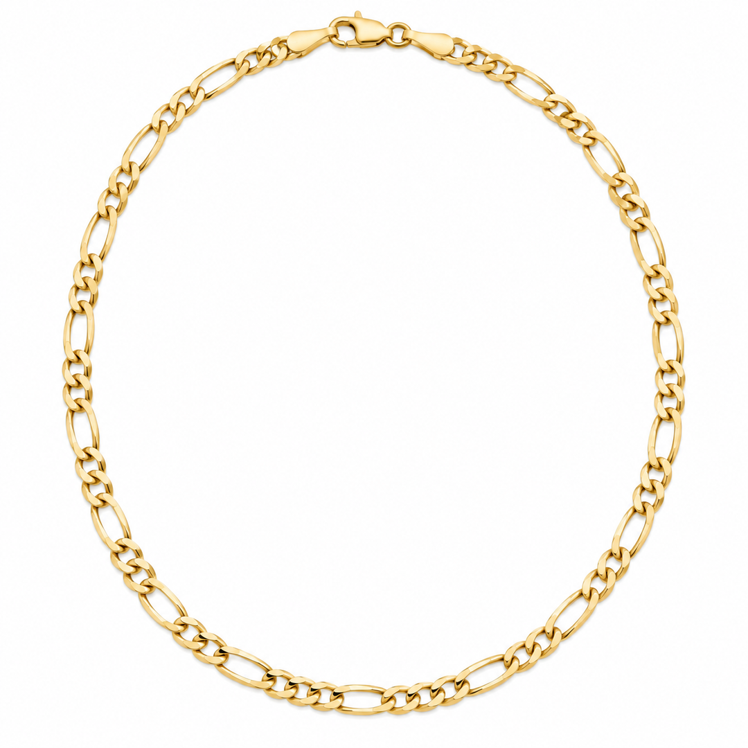 14K Yellow Gold Figaro 3+1 Concave Regular Chain — 4.0 mm on white background
