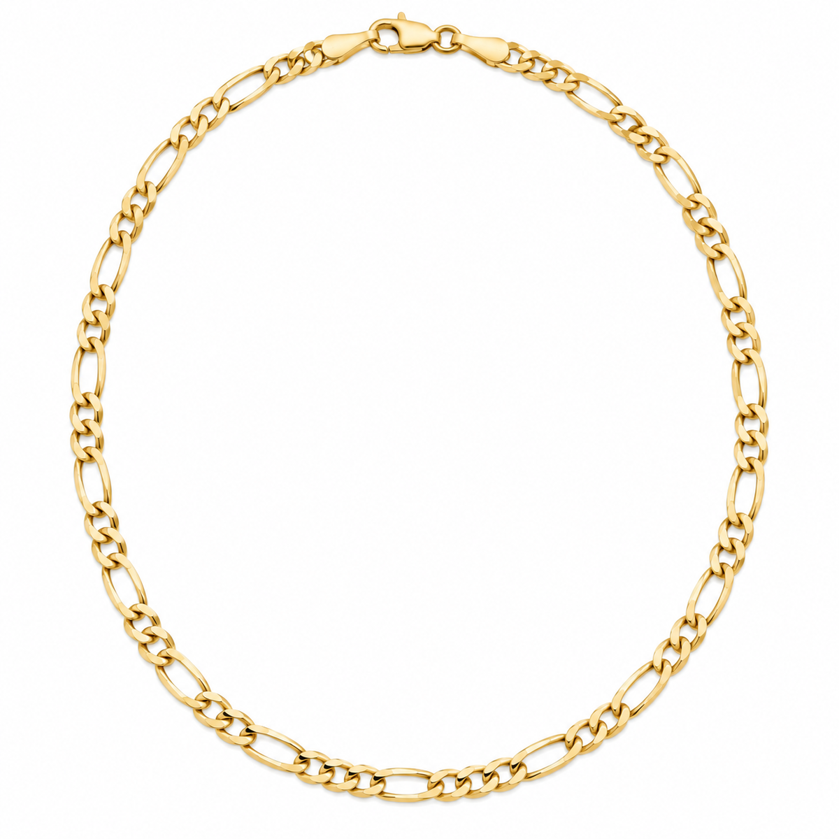 14K Yellow Gold Figaro 3+1 Concave Regular Chain — 4.0 mm on white background