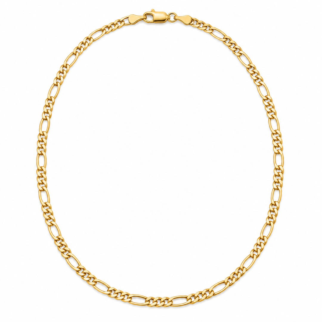 14K Yellow Gold Figaro 3+1 Concave Regular Chain — 3.1 mm on white background
