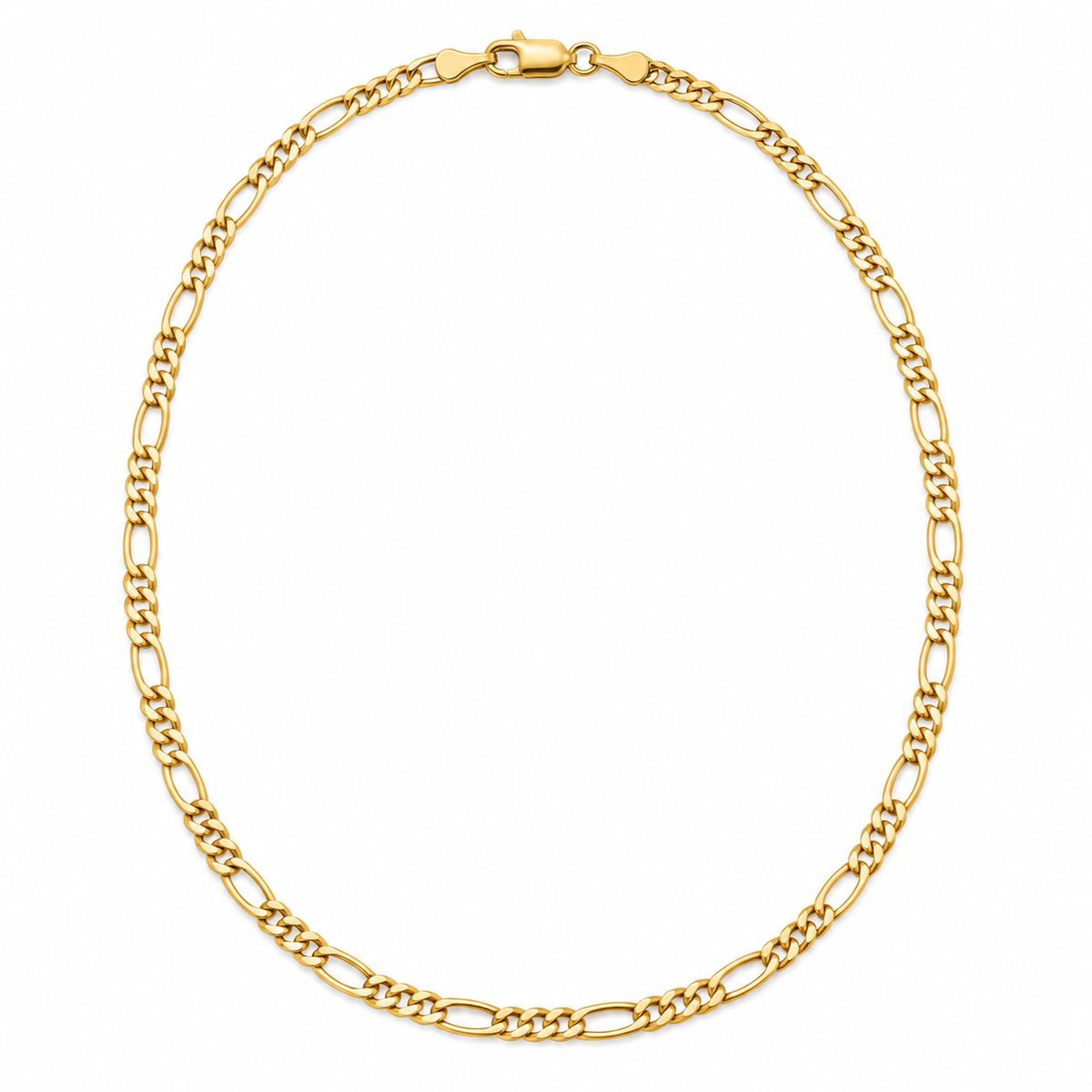14K Yellow Gold Figaro 3+1 Concave Regular Chain — 3.1 mm on white background
