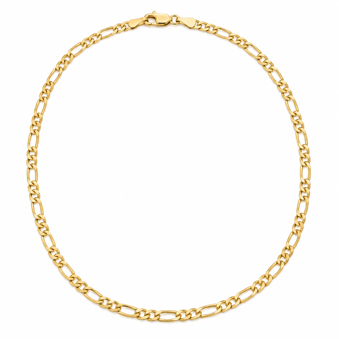 14K Yellow Gold Figaro 3+1 Concave Regular Chain — 2.7 mm on white background