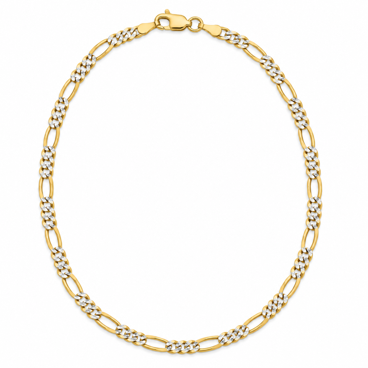 14K Yellow Gold Figaro 3+1 White Pave Chain — 3.1 mm on white background