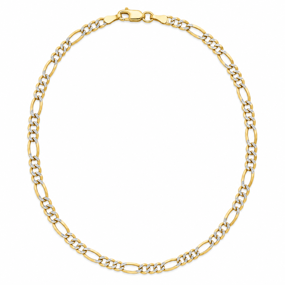 14K Yellow Gold Figaro 3+1 White Pave Chain — 2.7 mm on white background