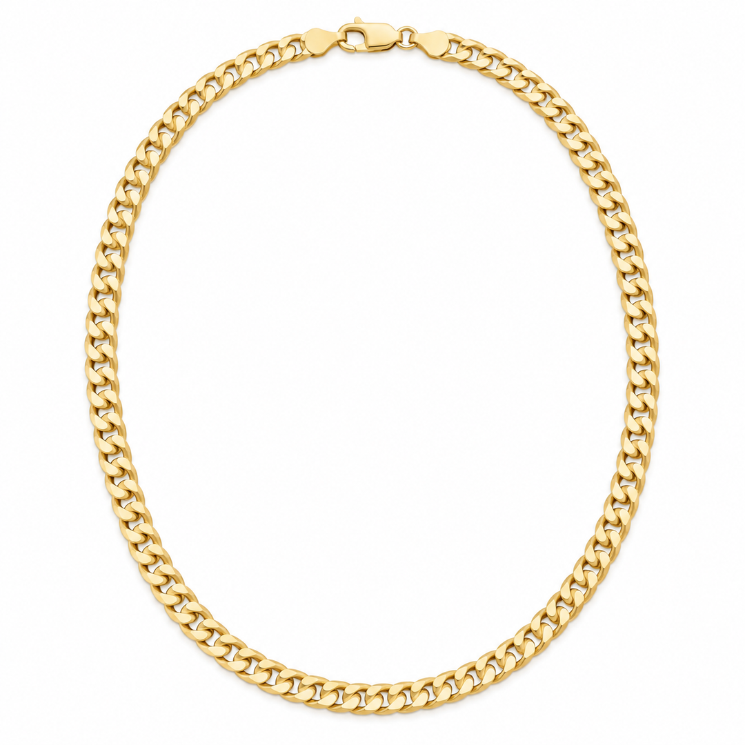 14K Yellow Gold Curb Concave Regular Chain — 4.8 mm on white background