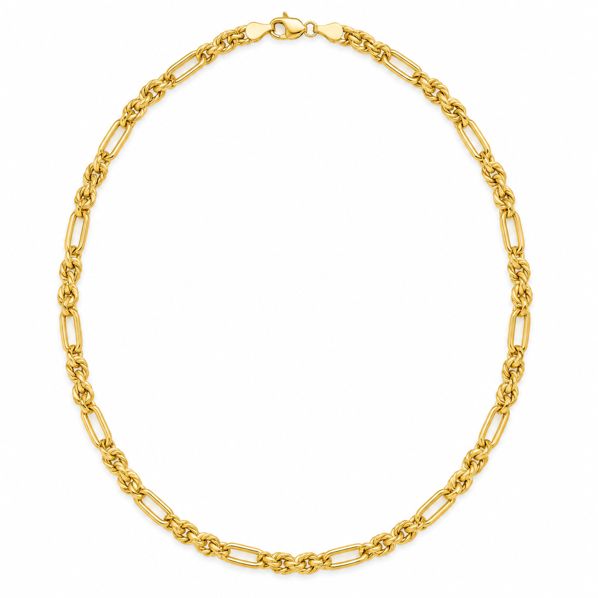 14K Yellow Gold Hollow Figaro Rope Chain — 3.4 mm on white background