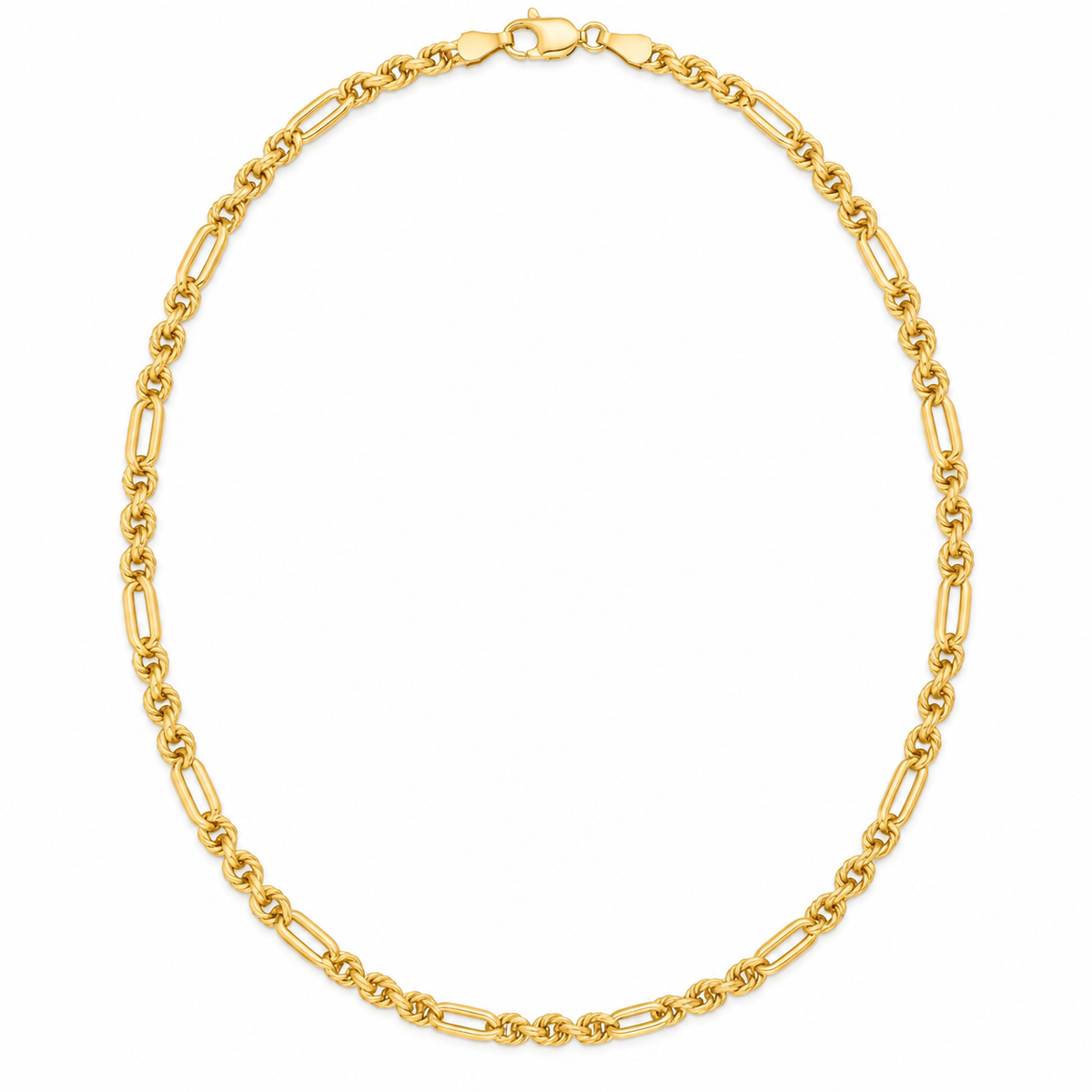 14K Yellow Gold Hollow Figaro Rope Chain — 2.8 mm on white background