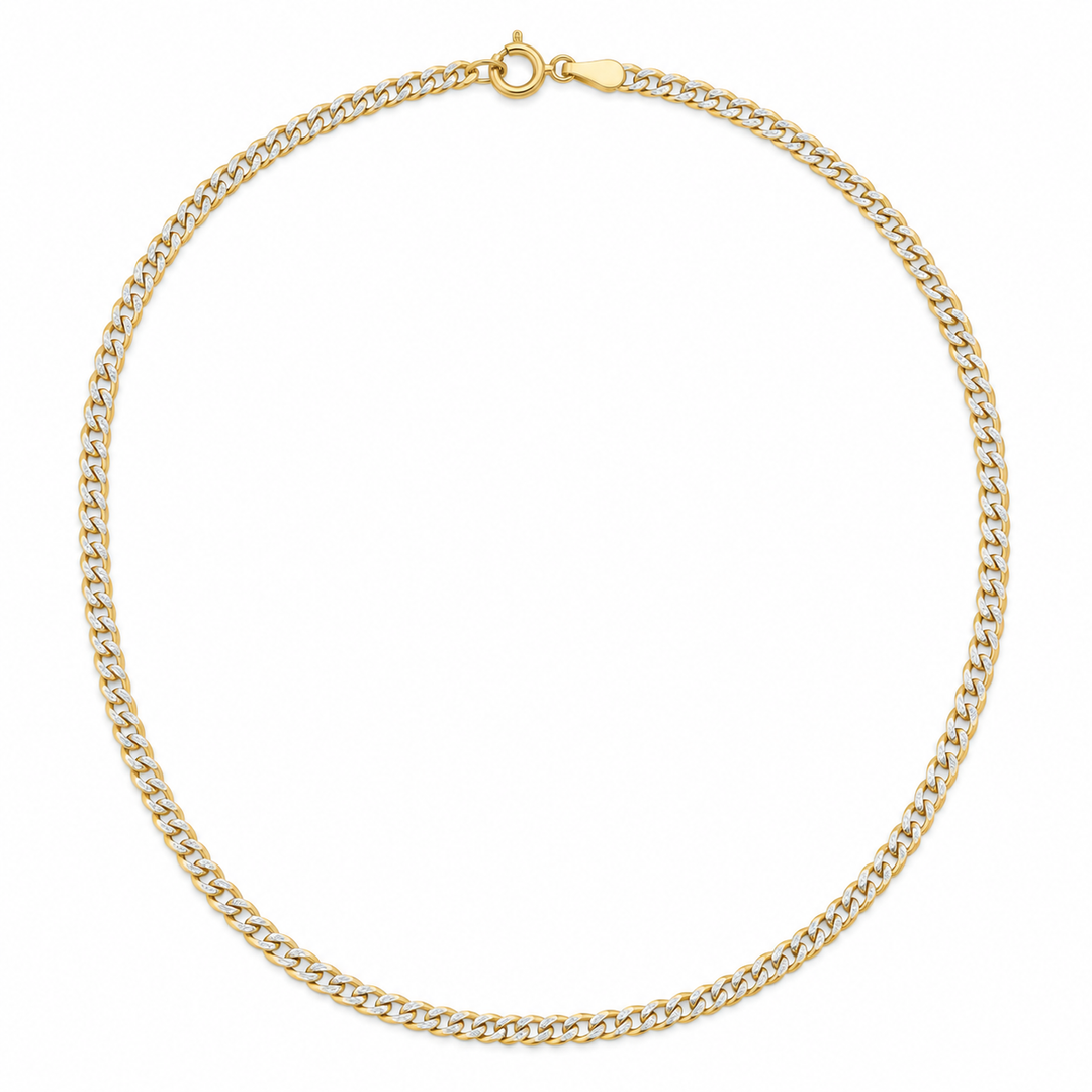 14K Yellow Gold Curb White Pave Chain — 2.2 mm on white background