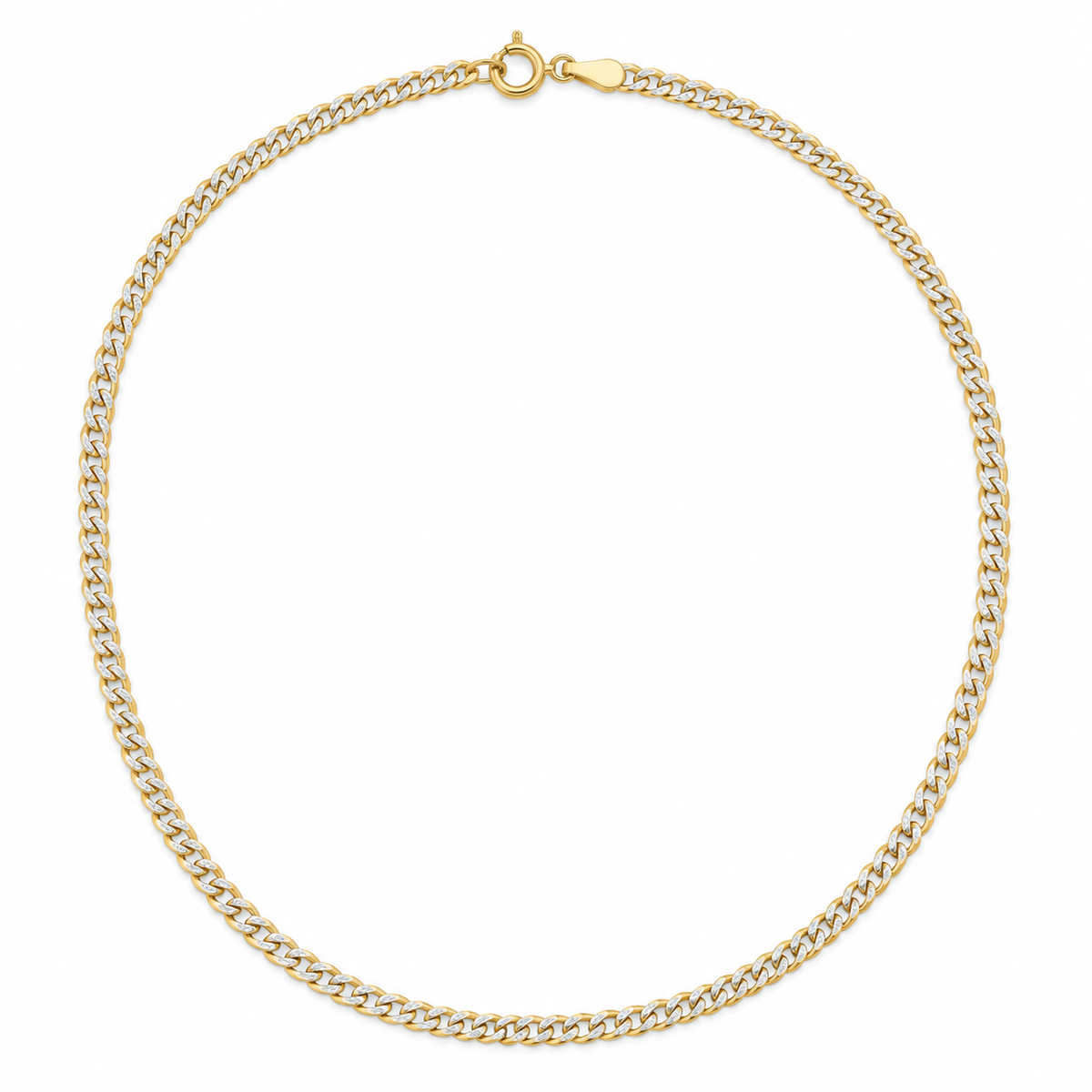 14K Yellow Gold Curb White Pave Chain — 2.2 mm on white background
