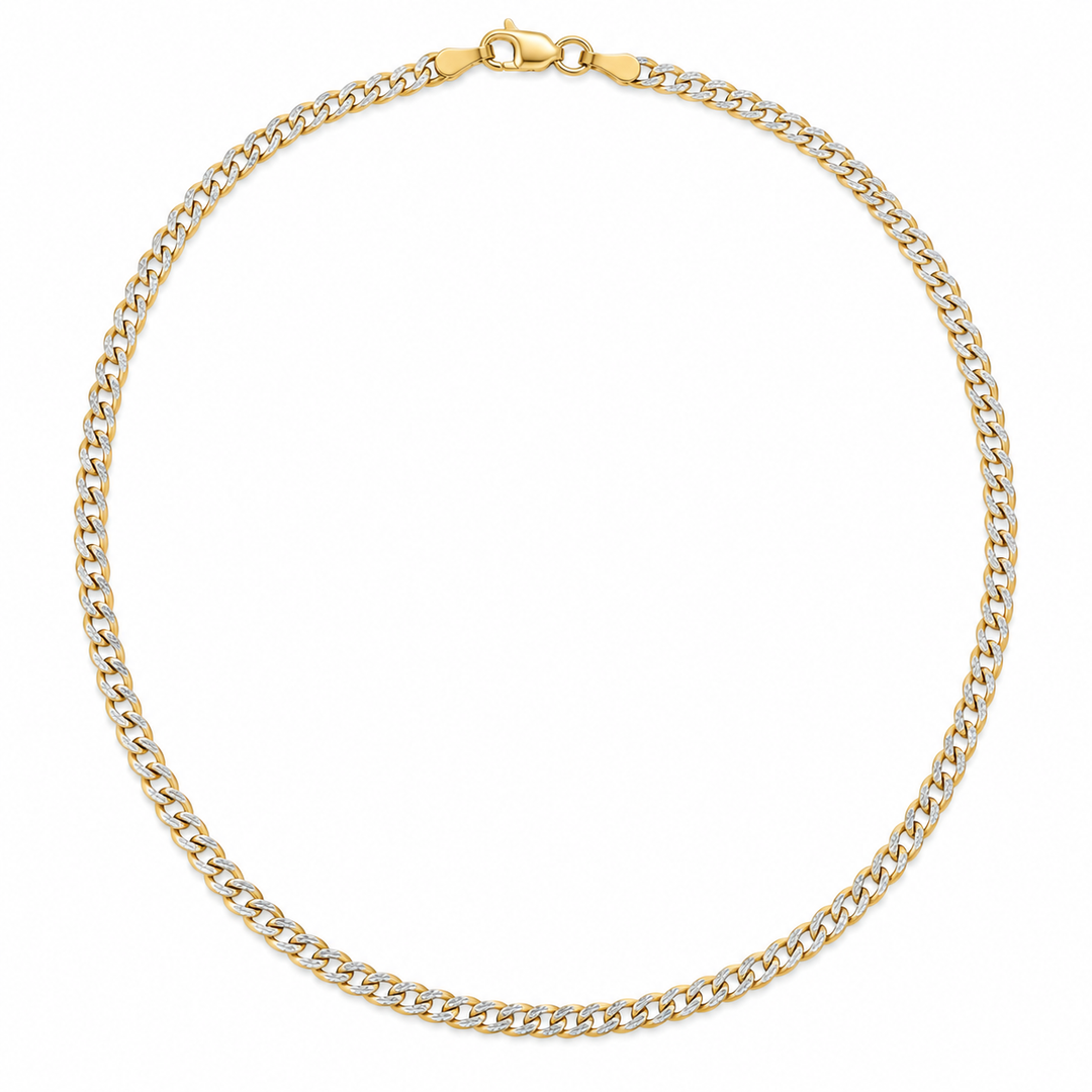 14K Yellow Gold Curb White Pave Chain — 2.7 mm on white background