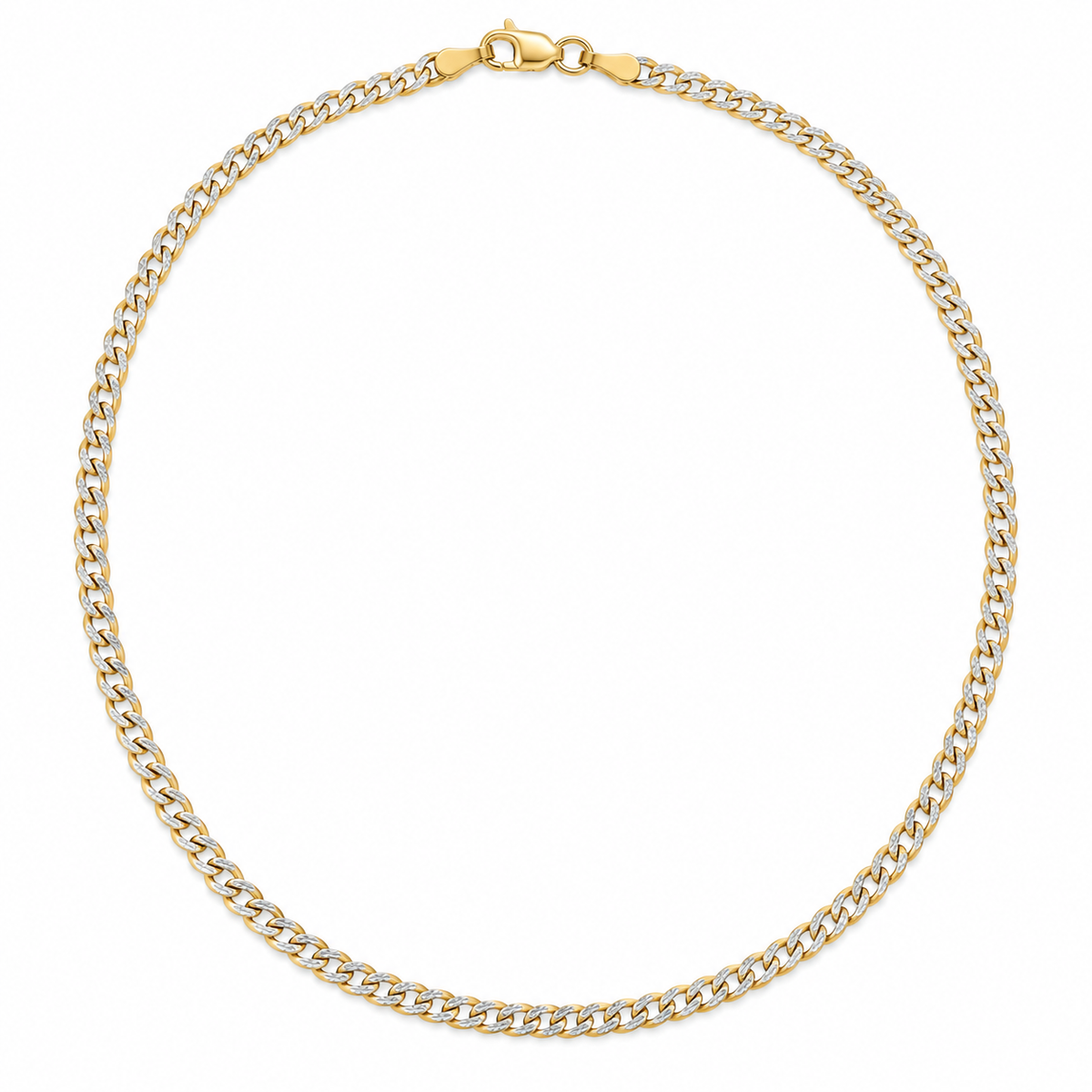 14K Yellow Gold Curb White Pave Chain — 2.7 mm on white background