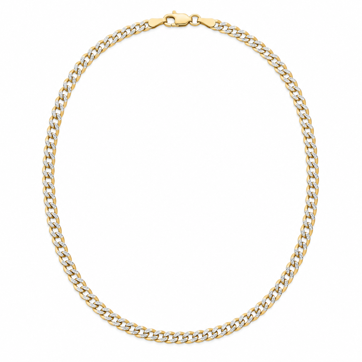 14K Yellow Gold Curb White Pave Chain — 3.2 mm on white background