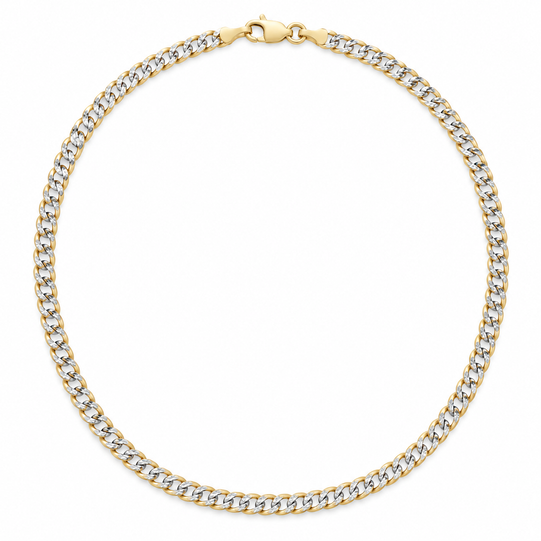 14K Yellow Gold Curb White Pave Chain — 4.0 mm on white background