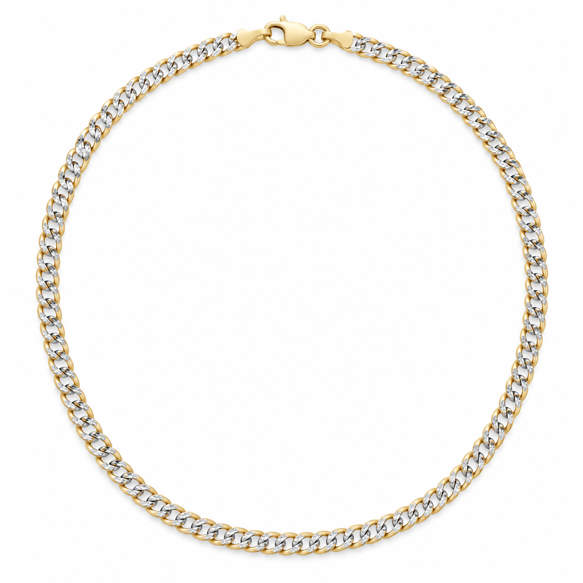 14K Yellow Gold Curb White Pave Chain — 4.0 mm on white background