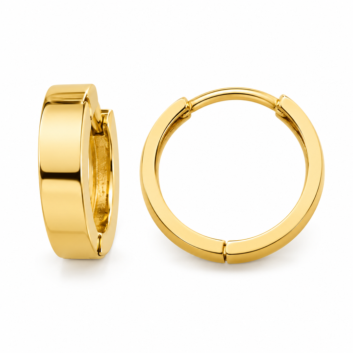 14K yellow gold polished hoop earrings 12 mm LSJ-ER1983 front and side view