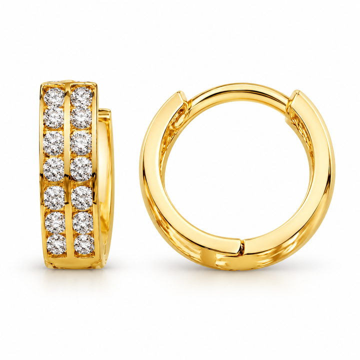 14K Italian Huggie Double Stone Earrings 8 mm front view