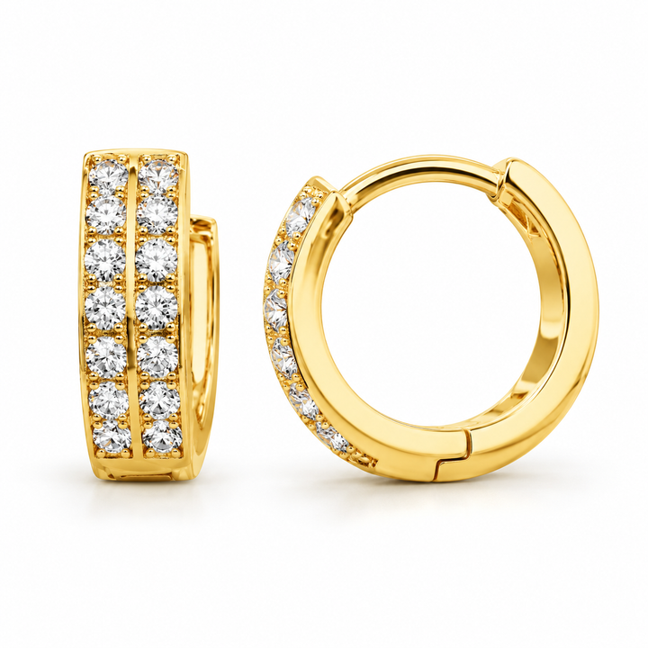 14K Italian Huggie Double Stone Earrings 8 mm side profile