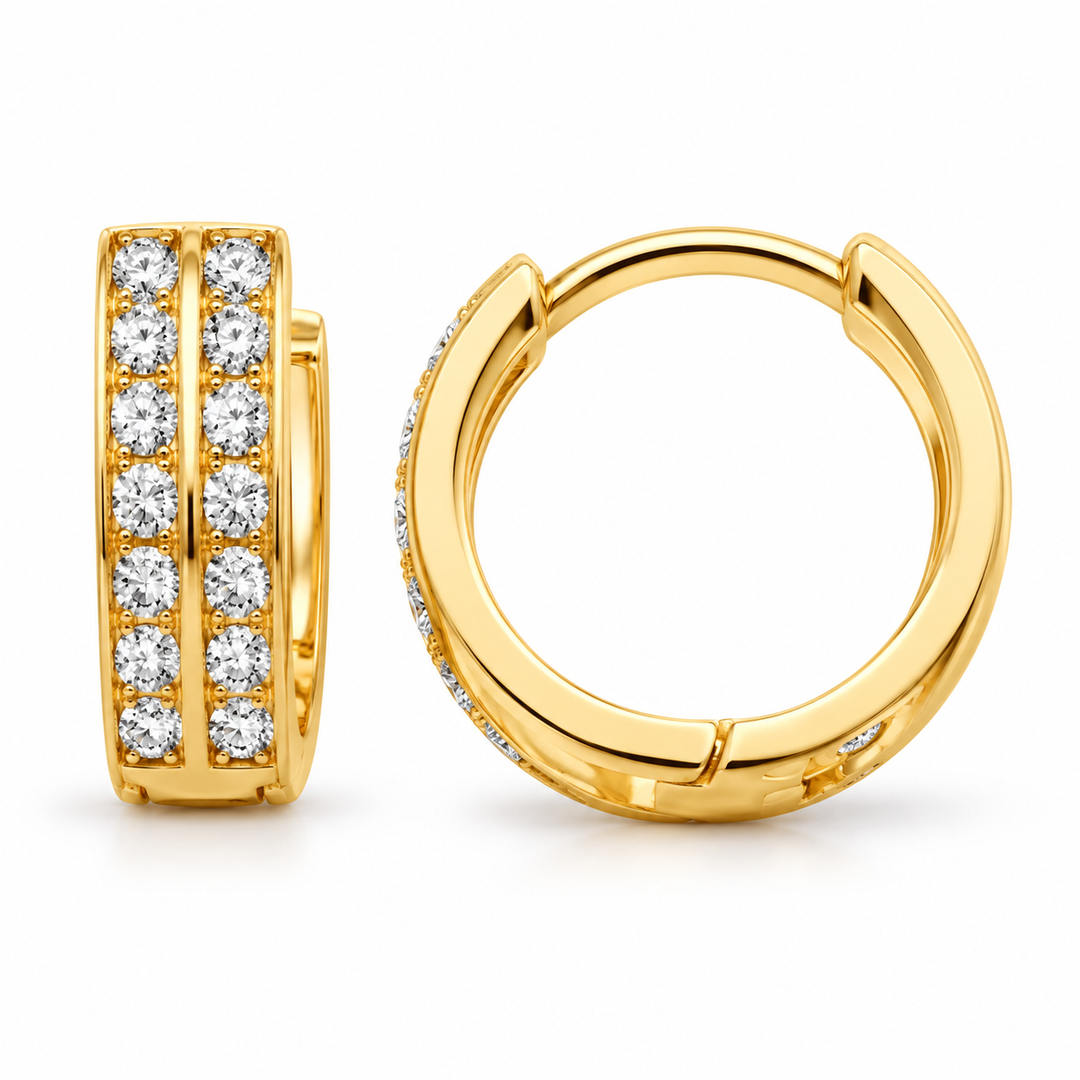 14K Italian Huggie Double Stone Earrings 10 mm front view
