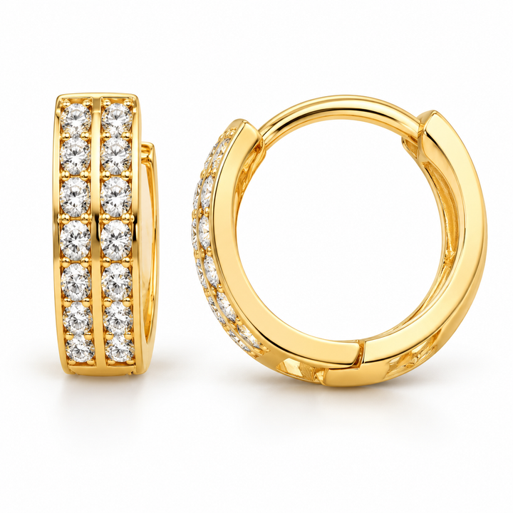 14K Italian Huggie Double Stone Earrings 10 mm side profile