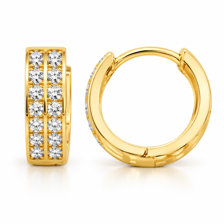 14K Italian Huggie Double Stone Earrings 12 mm front view