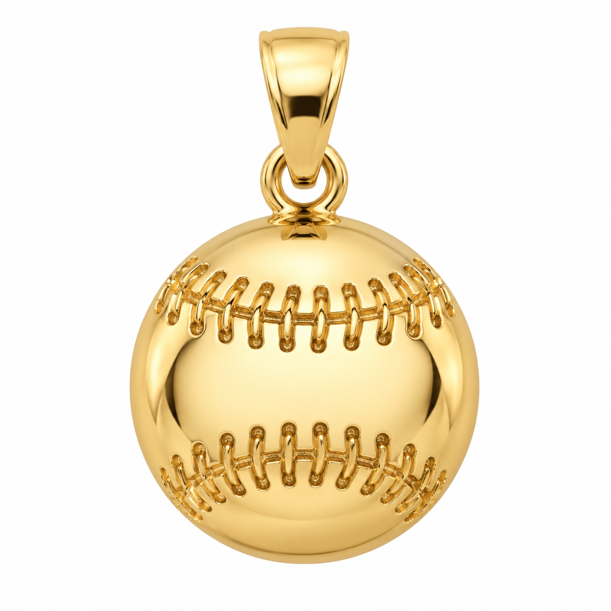 14K Yellow Gold Baseball Pendant front white background