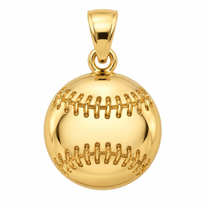 14K Yellow Gold Baseball Pendant front white background