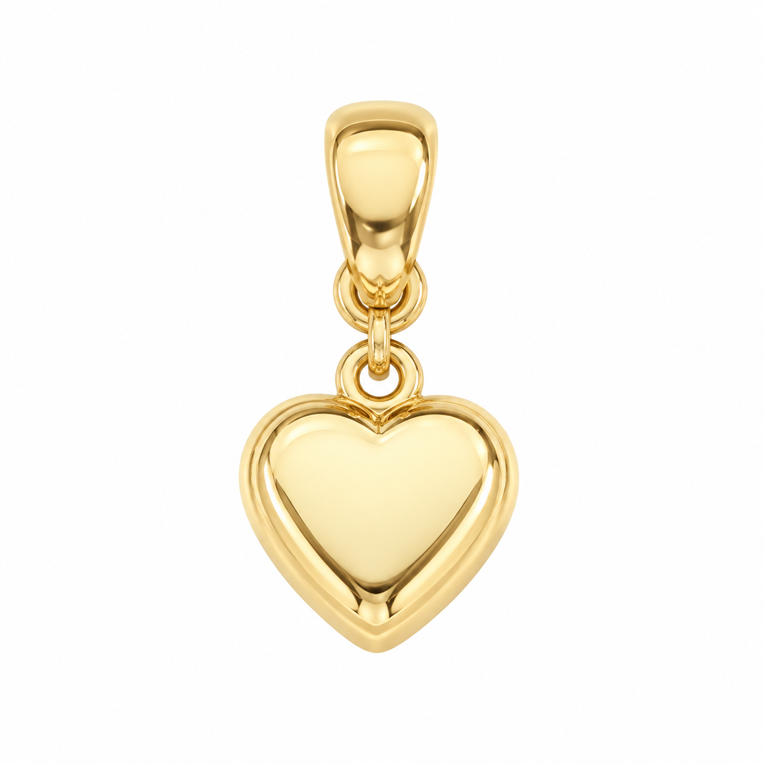 14K Yellow Gold Polished Heart Charm Pendant on white background