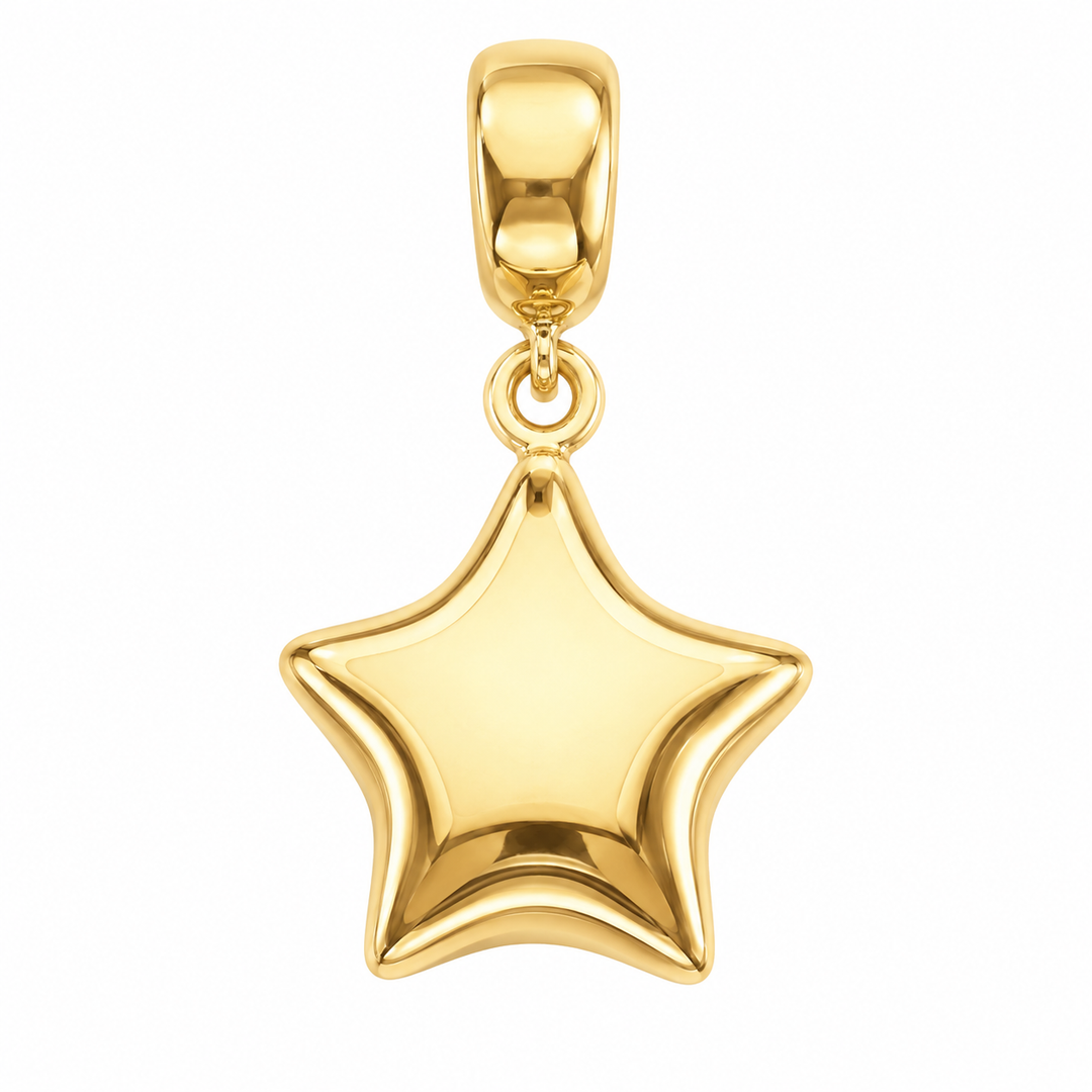 14K Yellow Gold Puffed Star Charm Pendant on white background