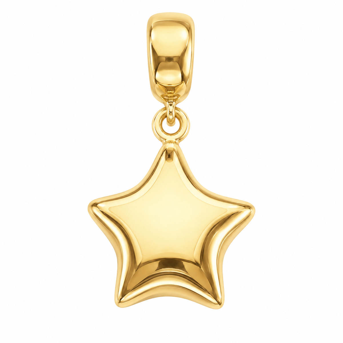 14K Yellow Gold Puffed Star Charm Pendant on white background