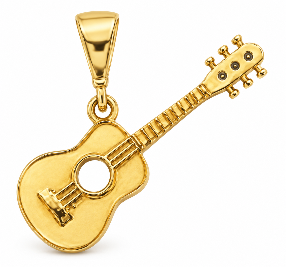 14K Yellow Gold Guitar Pendant on white background