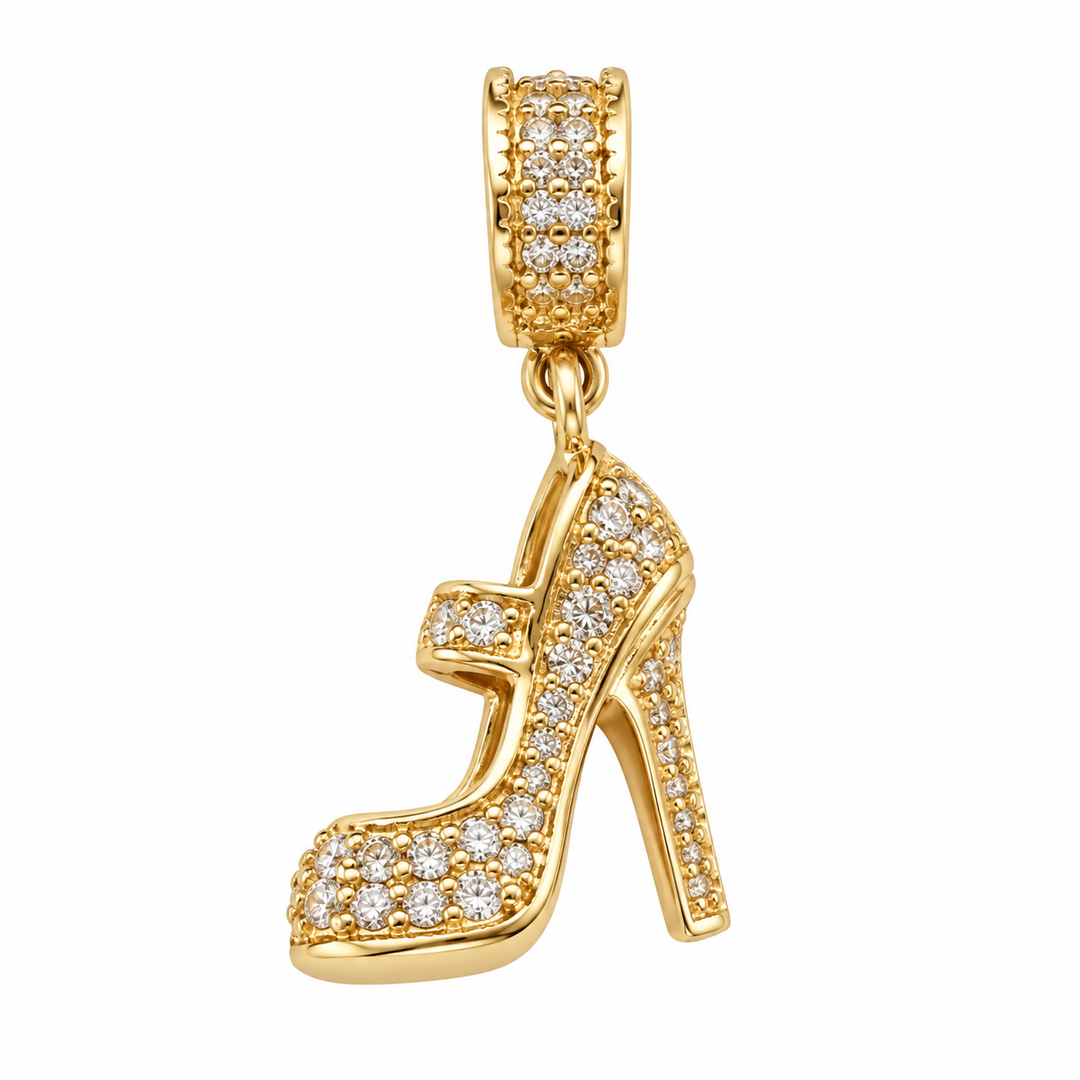 14K Yellow Gold High Heel Shoe Charm Pendant on white background