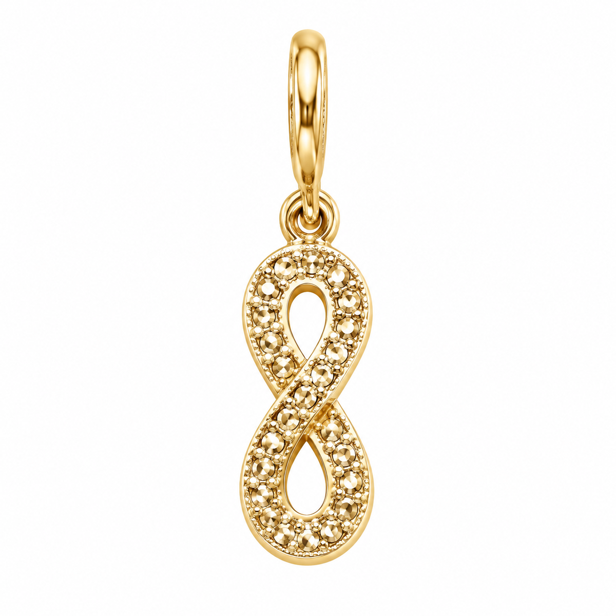 14K Yellow Gold Infinity Charm Pendant on white background