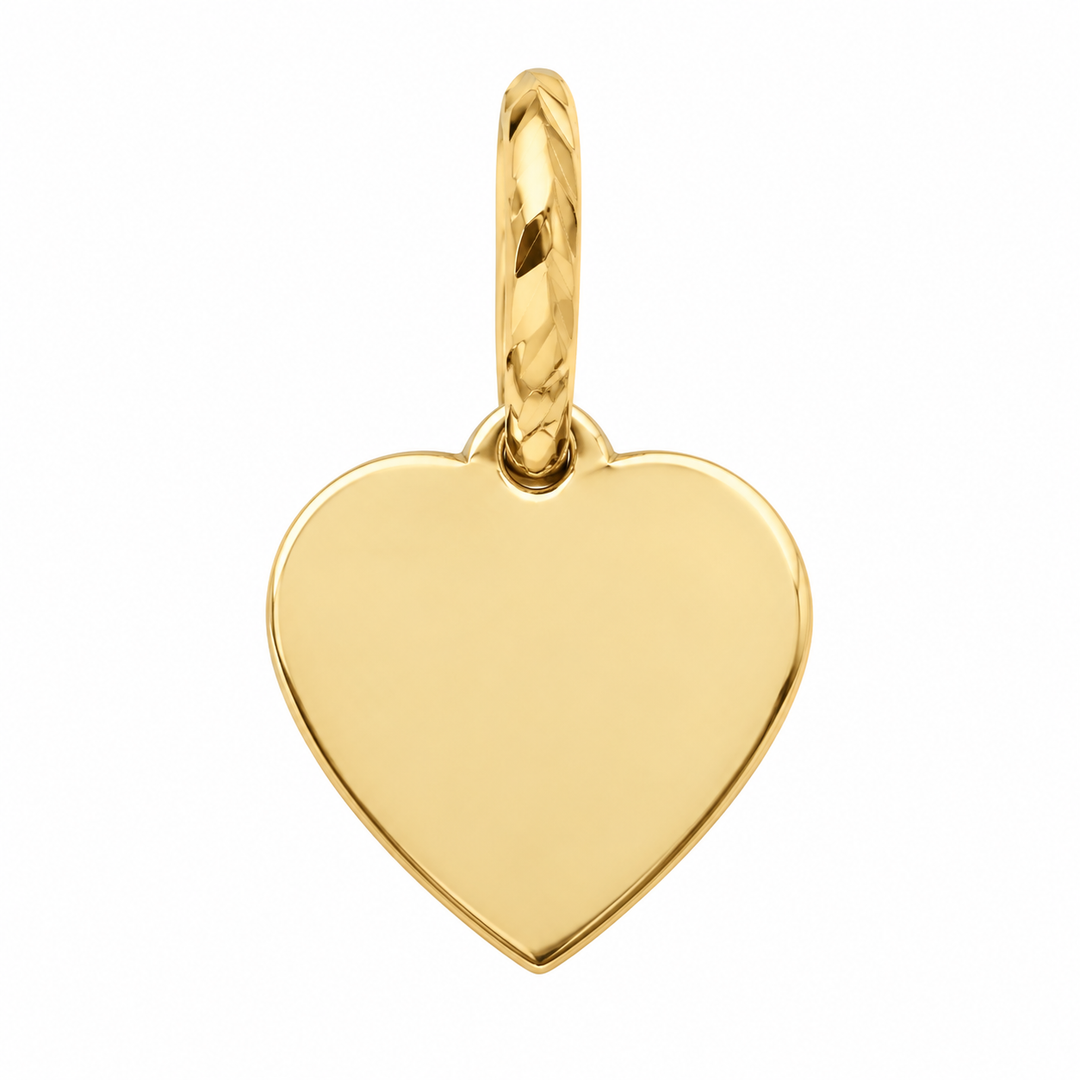 14K Yellow Gold Flat Heart Charm Pendant on white background
