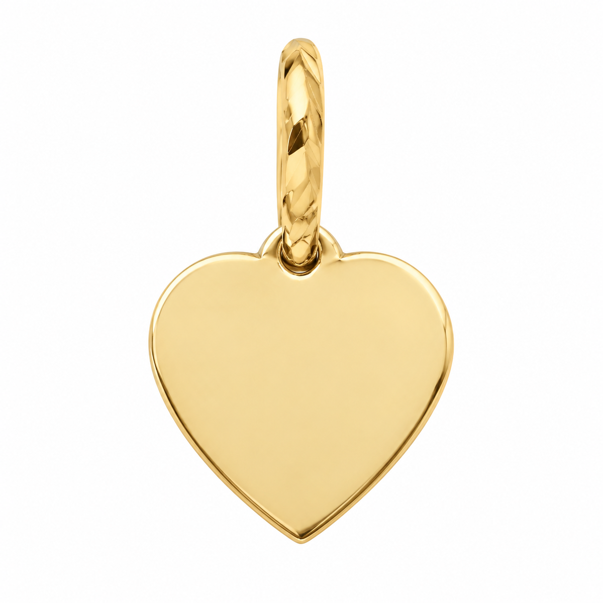 14K Yellow Gold Flat Heart Charm Pendant on white background