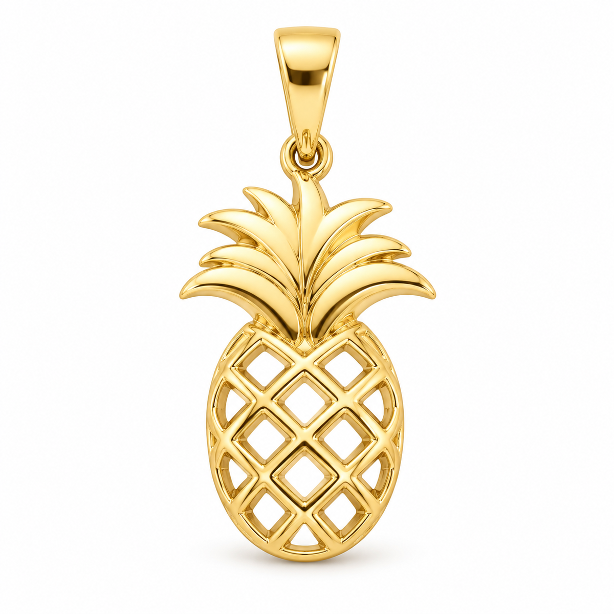 14K Yellow Gold Pineapple Pendant front white background