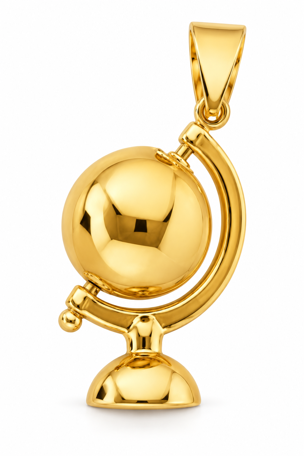 14K Yellow Gold Globe Pendant on white background