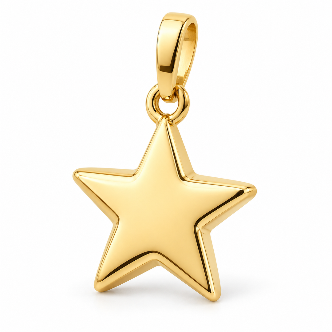 14K Yellow Gold Star Pendant angled white background