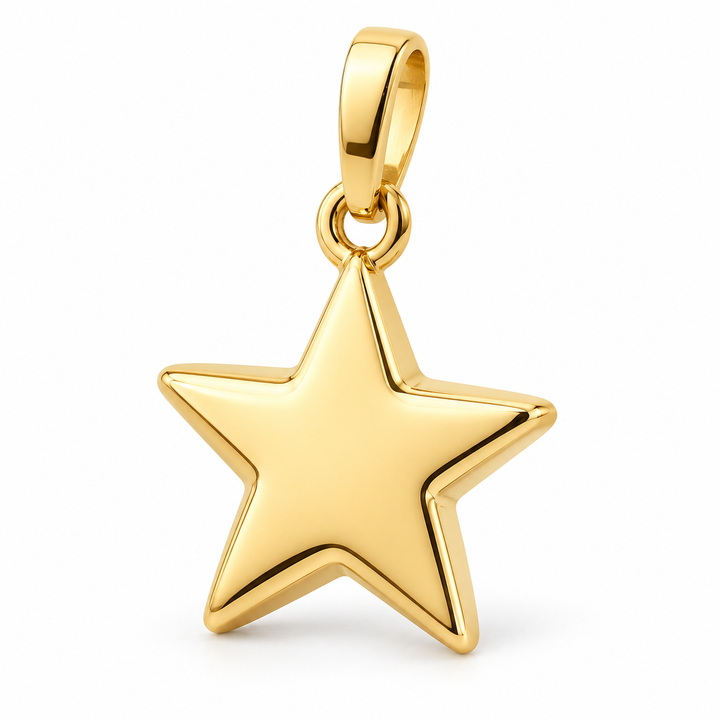 14K Yellow Gold Star Pendant angled white background