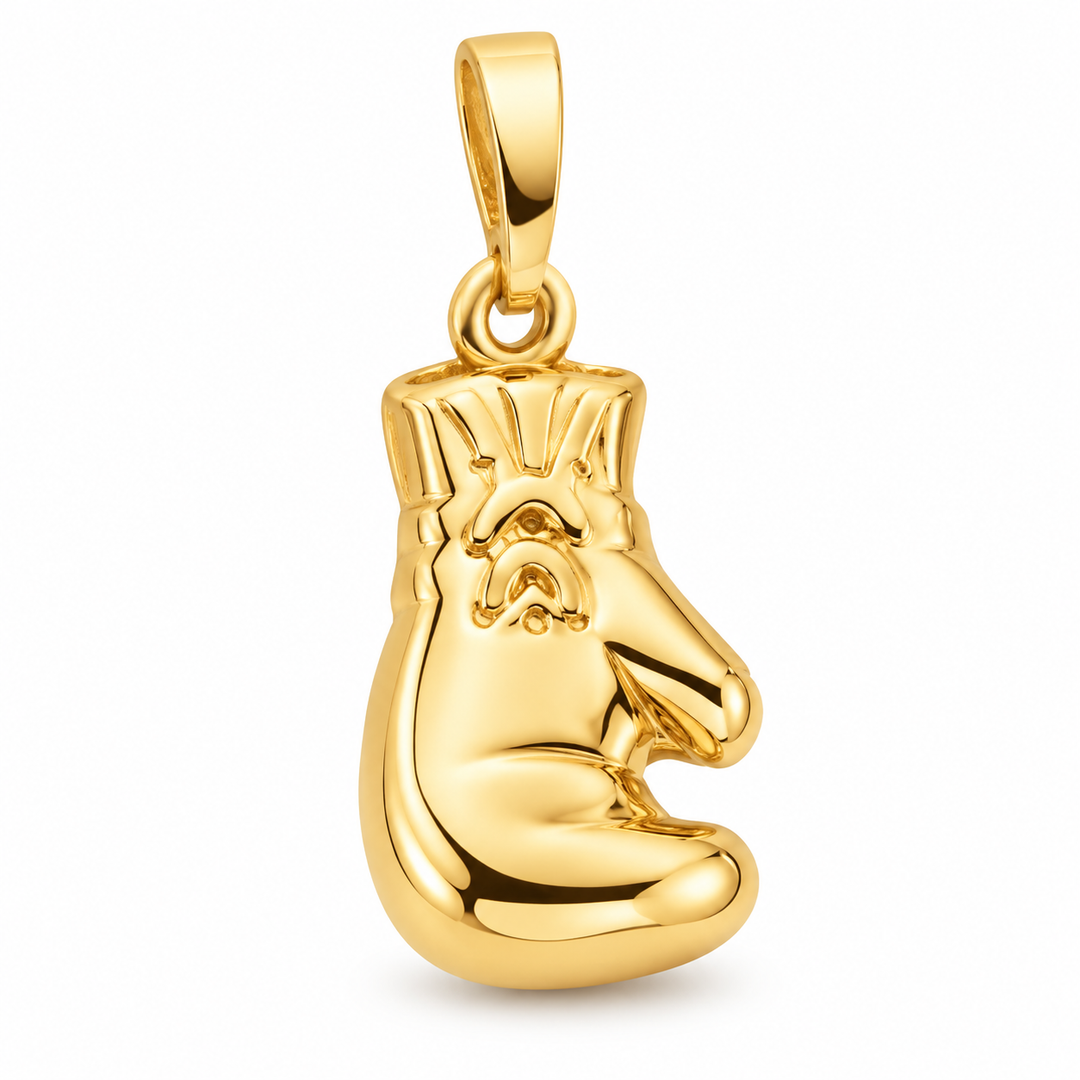 14K Yellow Gold Boxing Glove Pendant angled white background