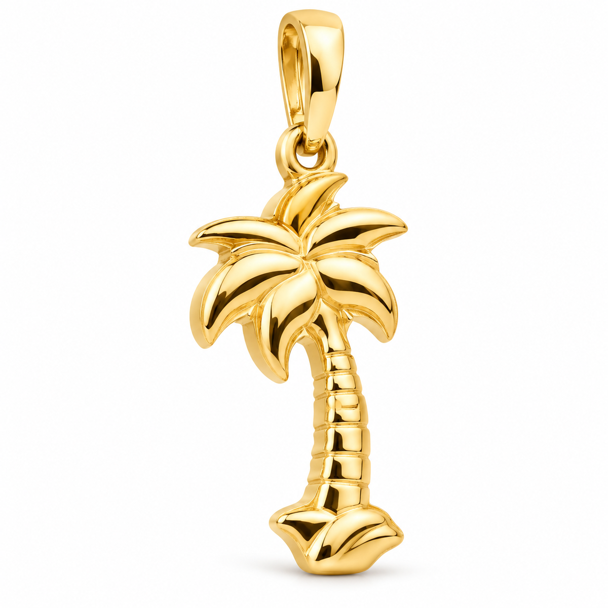 14K Yellow Gold Palm Tree Pendant front white background
