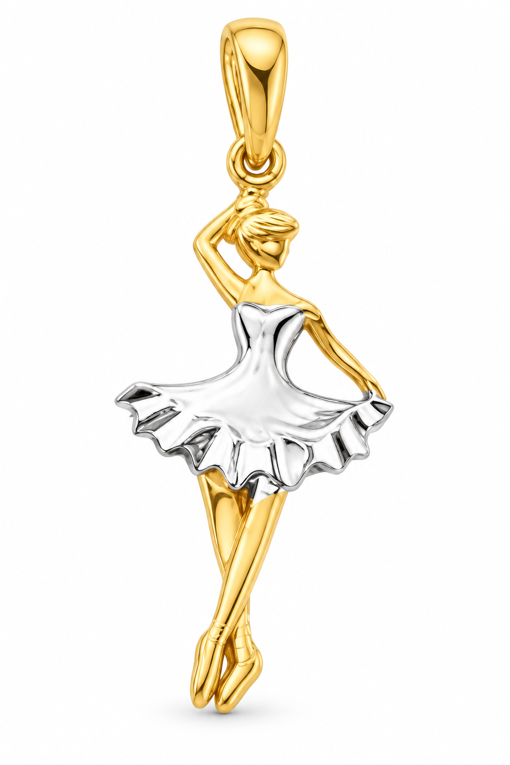 14K Two-Tone Gold Ballerina Pendant on white background
