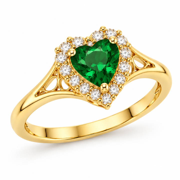 14K Yellow Gold Green CZ Halo Ring RG377 alternate white background view