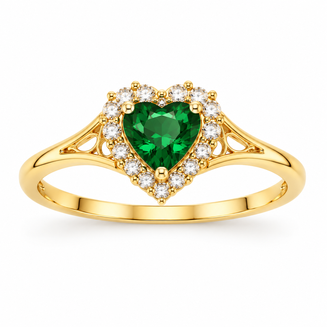 14K Yellow Gold Green CZ Halo Ring RG377 front white background view